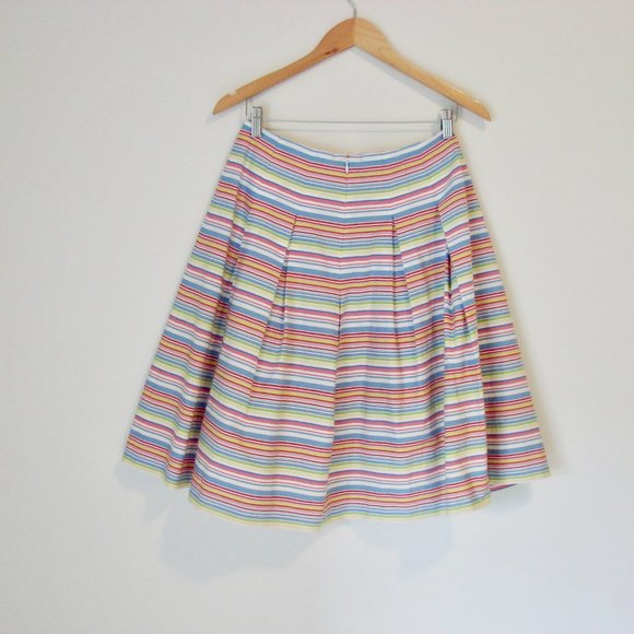 Talbots Striped Skirt Blue Pink Colourful Pleated A-Line Flare Skirt Size 2 - Picture 12 of 14
